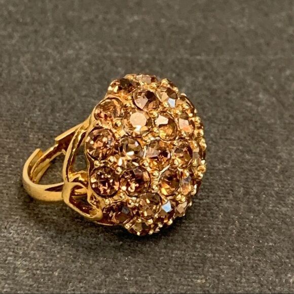 GOLDTONE bronze Crystal rhinestone clustered adjustable round ring - Picture 6 of 7